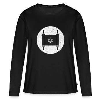 Torah scroll in a white circle - Women's Premium Organic Long Sleeve Shirt - black - Front - Julia (174cm)