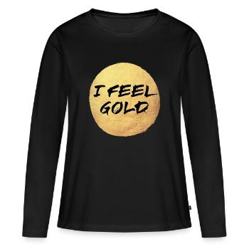 Cercle de yoga d’or Sentiment de soleil Méditation exclusive - T-shirt manches longues Premium bio Femme - noir - Devant - Julia (174cm)