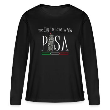 Amoureux de Pise, dessin à la main, tour penchée - T-shirt manches longues Premium bio Femme - noir - Devant - Julia (174cm)