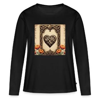 Coeur Celtique Lié Aux Fleurs - T-shirt manches longues Premium bio Femme - noir - Devant - Julia (174cm)