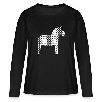 Dala Cheval Tricot Motif Cosy Hygge Cheval Scandi - T-shirt manches longues Premium bio Femme - noir - Devant - Julia (174cm)