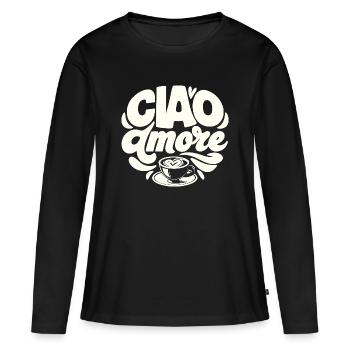 Ciao Amore Cappuccino Italien - Frauen Premium Bio Langarmshirt - Schwarz - Vorne - Julia (174cm)