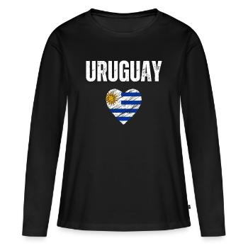 J’adore l’Uruguay, drapeau de l’Uruguay - T-shirt manches longues Premium bio Femme - noir - Devant - Julia (174cm)