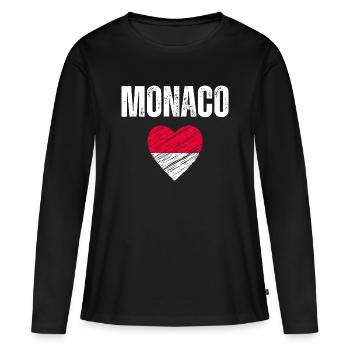 J’aime Monaco, drapeau de Monaco - T-shirt manches longues Premium bio Femme - noir - Devant - Julia (174cm)