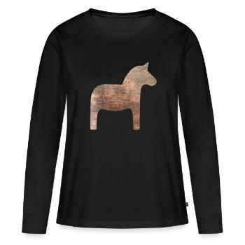 Dala Horse Wood Suède Traditionnel Scandinave - T-shirt manches longues Premium bio Femme - noir - Devant - Julia (174cm)