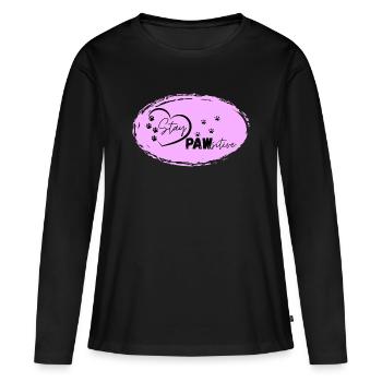 Hundeherz Motiv mit Pfotenspuren, Stay Pawsitive, - Frauen Premium Bio Langarmshirt - Schwarz - Vorne - Julia (174cm)
