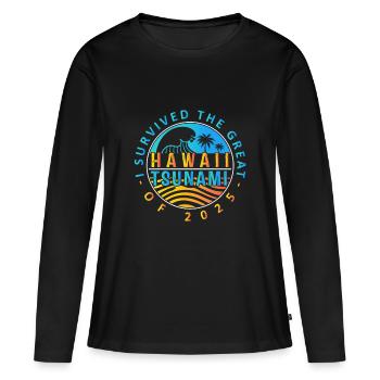 Badge survivant du tsunami à Hawaï - T-shirt manches longues Premium bio Femme - noir - Devant - Julia (174cm)