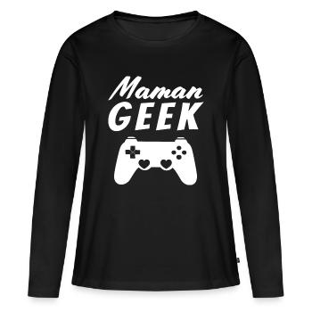 Maman Geek - T-shirt manches longues Premium bio Femme - noir - Devant - Julia (174cm)