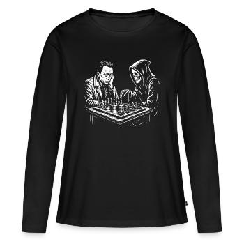 Albert Camus spielt Schach mit Sensenmann - Frauen Premium Bio Langarmshirt - Schwarz - Vorne - Julia (174cm)