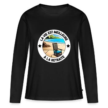 Abschiedsfeier als Abschiedsgeschenk für den Ruhestand - Frauen Premium Bio Langarmshirt - Schwarz - Vorne - Julia (174cm)