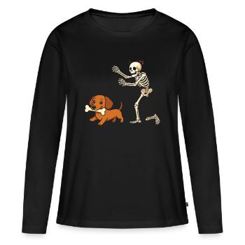 Humour Squelette Poursuit Chien Teckel - T-shirt manches longues Premium bio Femme - noir - Devant - Julia (174cm)