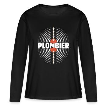 Retro Saugnapf Klempner - Frauen Premium Bio Langarmshirt - Schwarz - Vorne - Julia (174cm)