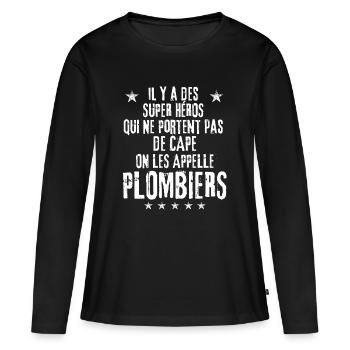SUPERHELDEN KEINE KLEMPNER MIT UMHANG - Frauen Premium Bio Langarmshirt - Schwarz - Vorne - Julia (174cm)