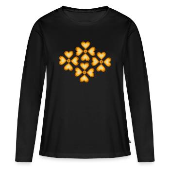 70er Jahre Blume Muster Retro Hippie Flowers Power - Frauen Premium Bio Langarmshirt - Schwarz - Vorne - Julia (174cm)