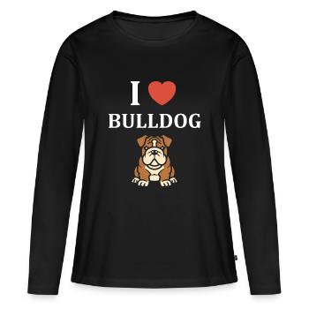 Portrait de Bulldog Expressif - T-shirt manches longues Premium bio Femme - noir - Devant - Julia (174cm)