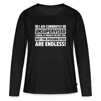 Je suis actuellement sans surveillance Sarcastique Drôle - T-shirt manches longues Premium bio Femme - noir - Devant - Julia (174cm)