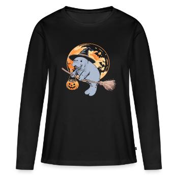 Lunatique hippopotame sorcière Halloween Design - T-shirt manches longues Premium bio Femme - noir - Devant - Julia (174cm)