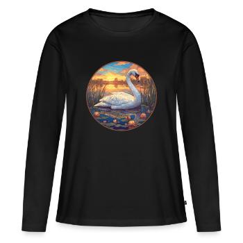 Schwäne Schwan - Frauen Premium Bio Langarmshirt - Schwarz - Vorne - Julia (174cm)