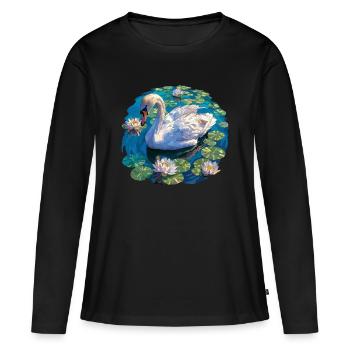 Schwäne Schwan - Frauen Premium Bio Langarmshirt - Schwarz - Vorne - Julia (174cm)