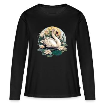 Schwäne Schwan - Frauen Premium Bio Langarmshirt - Schwarz - Vorne - Julia (174cm)