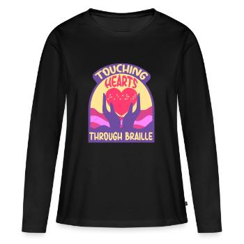 Professeur de Braille Braille Dotum - T-shirt manches longues Premium bio Femme - noir - Devant - Julia (174cm)
