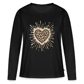 Coeur en imprimé léopard - T-shirt manches longues Premium bio Femme - noir - Devant - Julia (174cm)