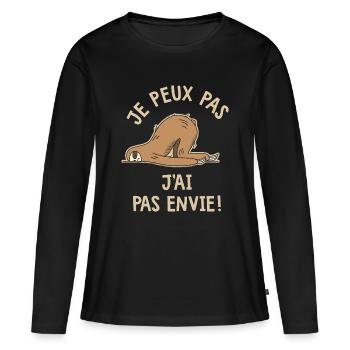 je peux pas j'ai pas envie humour drôle - T-shirt manches longues Premium bio Femme - noir - Devant - Julia (174cm)