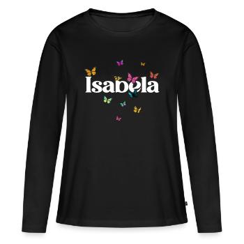 Beau prénom de fille avec des papillons ISABELA - T-shirt manches longues Premium bio Femme - noir - Devant - Julia (174cm)