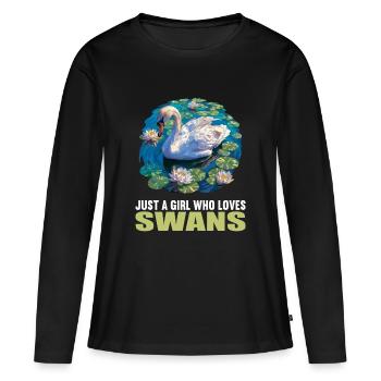 Schwäne Schwan - Frauen Premium Bio Langarmshirt - Schwarz - Vorne - Julia (174cm)