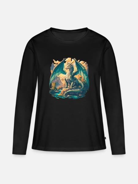 Drachen Drache - Frauen Premium Bio Langarmshirt - Schwarz
