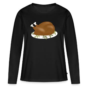 Illustration de dinde rôtie croustillante - T-shirt manches longues Premium bio Femme - noir - Devant - Julia (174cm)