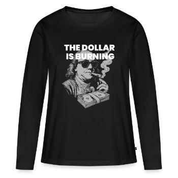Dollar faible - Benjamin Franklin fume des dollars - T-shirt manches longues Premium bio Femme - noir - Devant - Julia (174cm)
