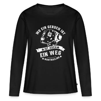 Mantrailing  Wo ein Geruch ist da ist auch ein Weg - Frauen Premium Bio Langarmshirt - Schwarz - Vorne - Julia (174cm)