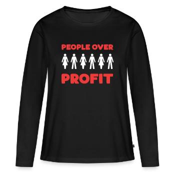 People Over Profit - Women's Premium Organic Long Sleeve Shirt - black - Front - Julia (174cm)