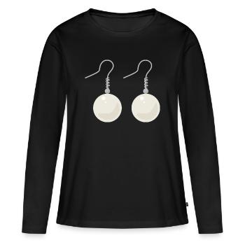 Boucles d’oreilles élégantes en perles - T-shirt manches longues Premium bio Femme - noir - Devant - Julia (174cm)