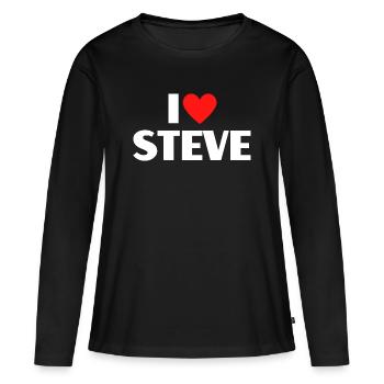 J'aime Steve Red Heart, fan du nom romantique - T-shirt manches longues Premium bio Femme - noir - Devant - Julia (174cm)