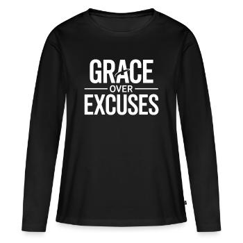 La grâce chrétienne plutôt que les excuses La grâce plutôt que les excuses - T-shirt manches longues Premium bio Femme - noir - Devant - Julia (174cm)