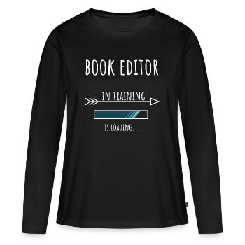 Éditeur de livres Cadeau Profession Éducation Éditeur de livres - T-shirt manches longues Premium bio Femme - noir - Devant - Julia (174cm)