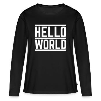 Typographie Contrastée 'Hello World' - T-shirt manches longues Premium bio Femme - noir - Devant - Julia (174cm)