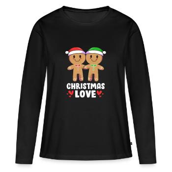 Bonhomme en pain d'épice de Noël Lebkuchen en pain d'épice - T-shirt manches longues Premium bio Femme - noir - Devant - Julia (174cm)