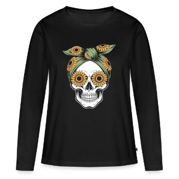skull bandana sunflower, - Women's Premium Organic Long Sleeve Shirt - black - Front - Julia (174cm)