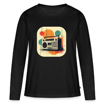 T-shirt rétro Ghetto Blaster - T-shirt manches longues Premium bio Femme - noir - Devant - Julia (174cm)