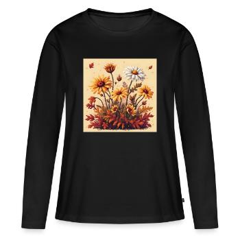 8 bits Floraison d’automne - T-shirt manches longues Premium bio Femme - noir - Devant - Julia (174cm)