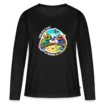 Colorful cartoon chameleons with butterflies - Women's Premium Organic Long Sleeve Shirt - black - Front - Julia (174cm)
