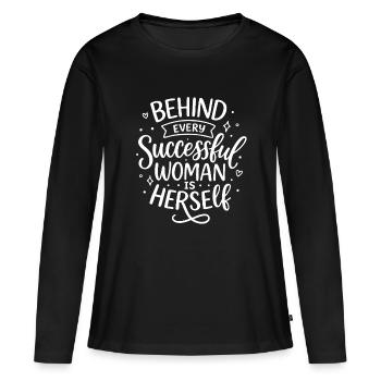 Behind every successful woman – Feminismus Spruch - Frauen Premium Bio Langarmshirt - Schwarz - Vorne - Julia (174cm)