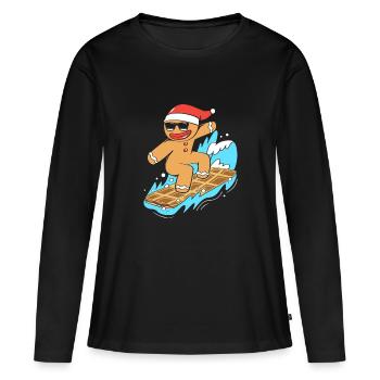 Bonhomme en pain d'épices Pain d'épices de Noël - T-shirt manches longues Premium bio Femme - noir - Devant - Julia (174cm)