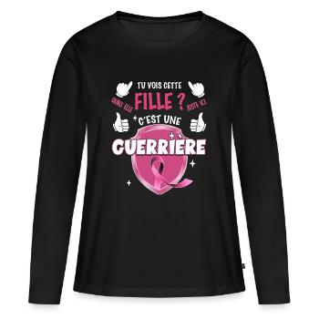 Pinke Brustkrebs-Band-Kriegerin im Oktober - Frauen Premium Bio Langarmshirt - Schwarz - Vorne - Julia (174cm)