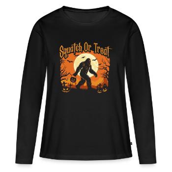 Kniebeugen oder Leckerli Spooky Bigfoot Halloween - Frauen Premium Bio Langarmshirt - Schwarz - Vorne - Julia (174cm)