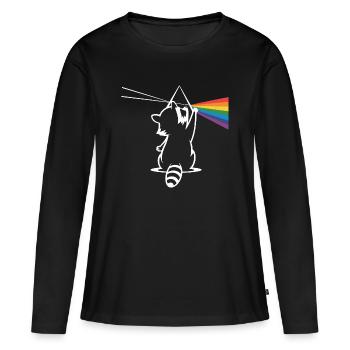 Waschbär Mit Prisma Und Regenbogen Spektrum - Frauen Premium Bio Langarmshirt - Schwarz - Vorne - Julia (174cm)