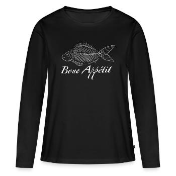 Bone Appétit - Jeu de mots sur la nourriture du squelette de poisson drôle - T-shirt manches longues Premium bio Femme - noir - Devant - Julia (174cm)